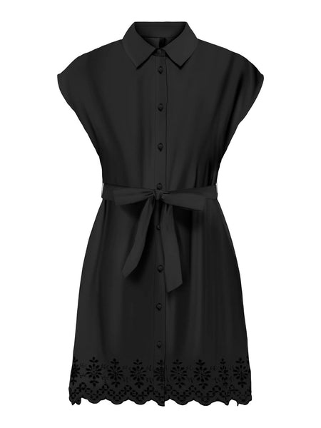 Only Black Short Sleeve Embroidered Cotton Shirt Dress