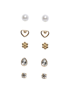 Pieces Pack of 5 Assorted Stud Earrings In Gold