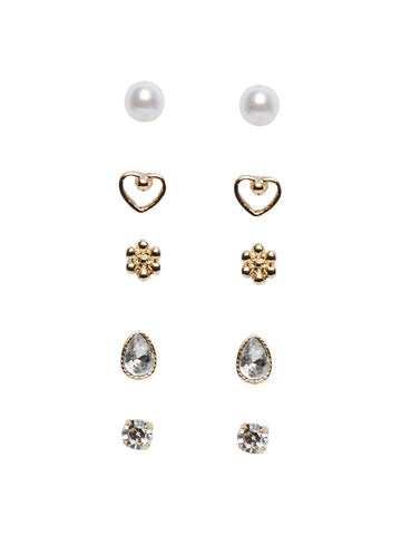 Pieces Pack of 5 Assorted Stud Earrings In Gold