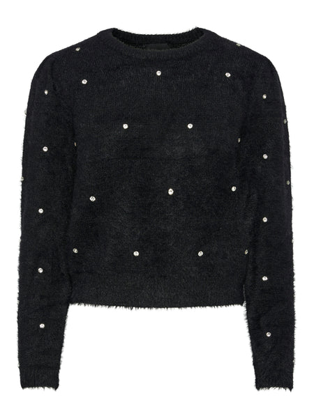 Pieces Black Fluffy Diamante Knit Jumper