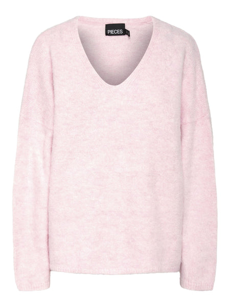 Pieces Pink Oversized Vneck Knit Jumper