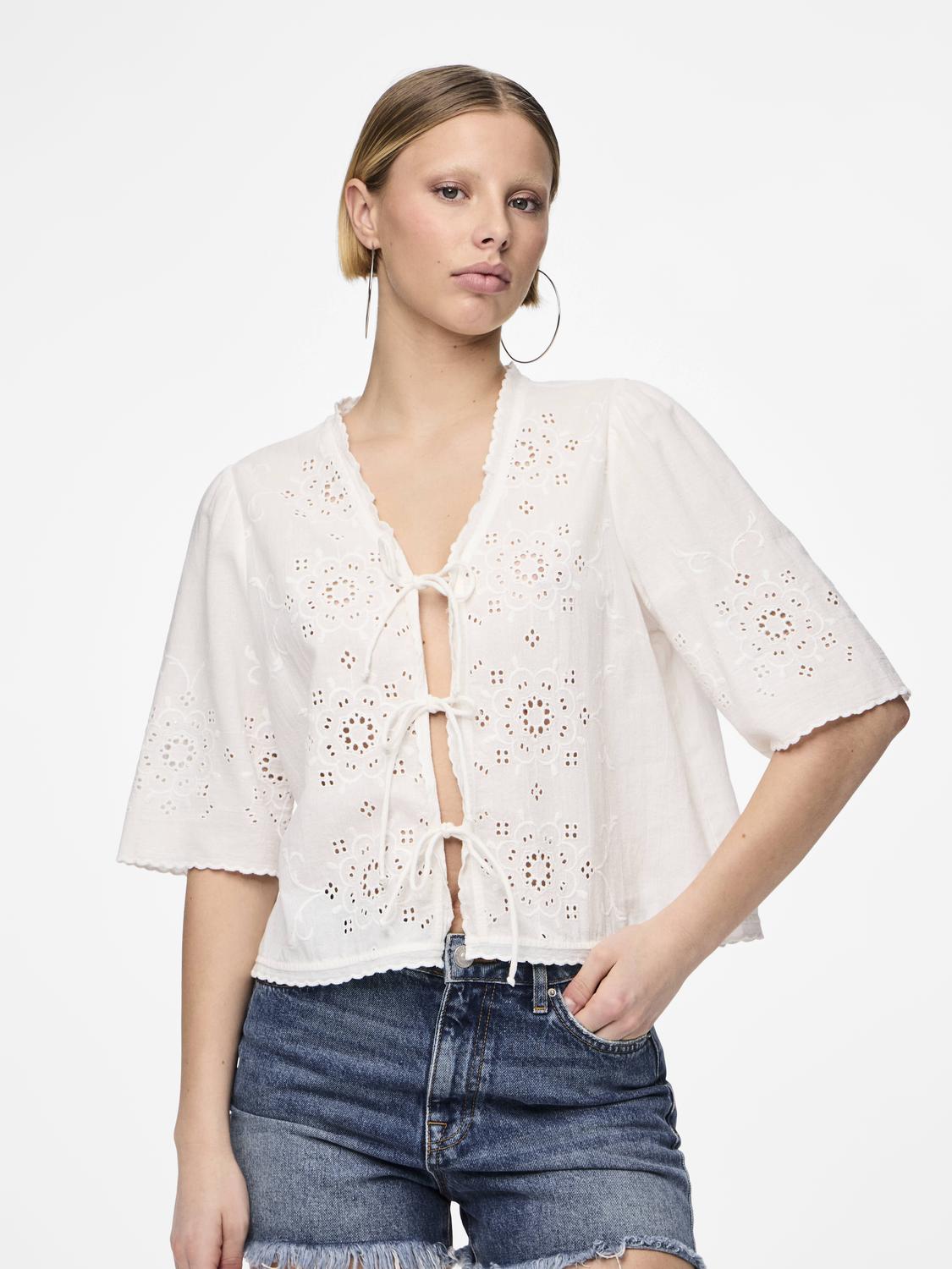 Pieces Broderie Tie Front Top