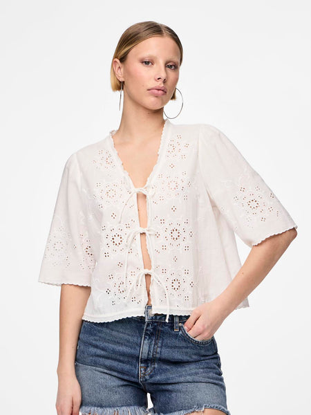 Pieces Broderie Tie Front Top