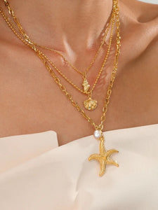 Summer Seashell Multirow Gold Necklace