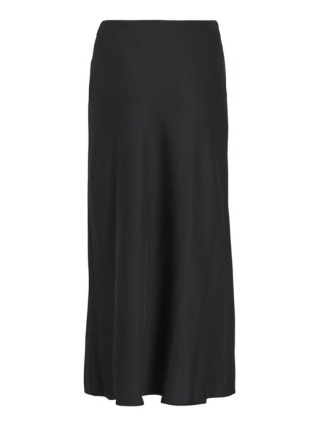 Vila High Waist Bias Cut Satin Midi Skirt In Black