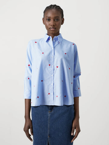 Only Blue Embroidered Heart Pinstripe Shirt