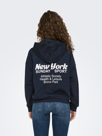 Only Navy Zip Front New York Graphic Hooded Sweatshirt