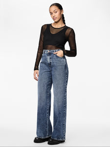 Pieces High Waist Wide Leg Medium Blue Jeans