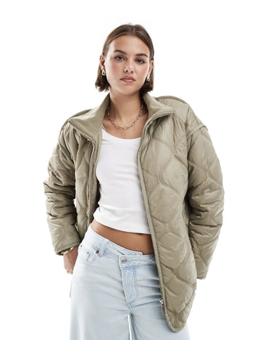 Only Quilted Oversized Jacket In Sage Green