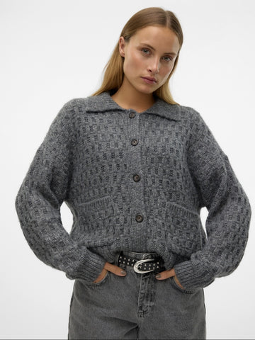 VM Chunky Collared Button Front Cardigan In Grey