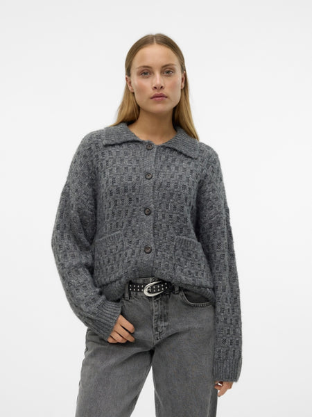 VM Chunky Collared Button Front Cardigan In Grey