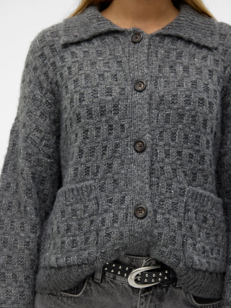 VM Chunky Collared Button Front Cardigan In Grey