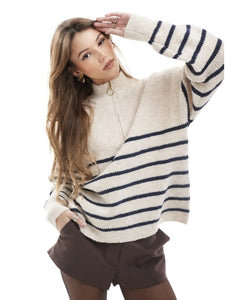 Only Zip Neck Navy Stripe Knit Jumper