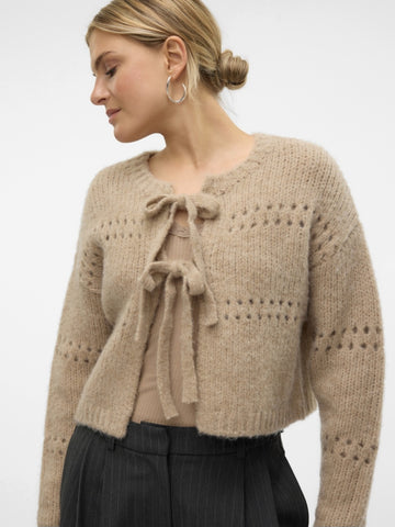 VM Long Sleeve Two Way Wear Cardigan In Oatmeal