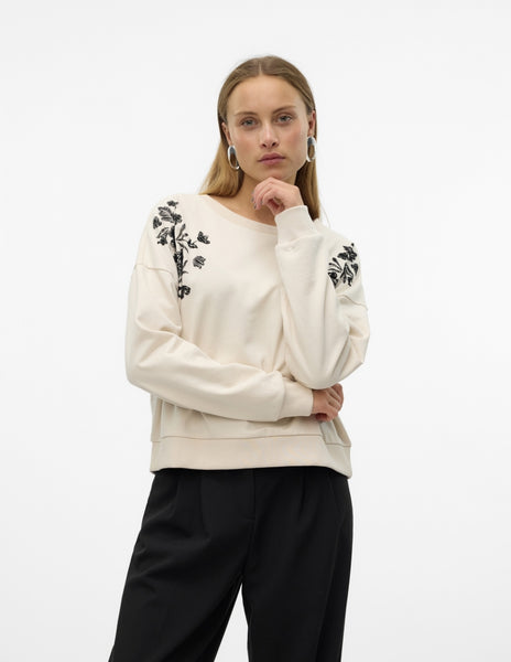 VM Cream Floral Embroidered Sweatshirt