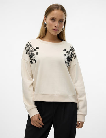 VM Cream Floral Embroidered Sweatshirt