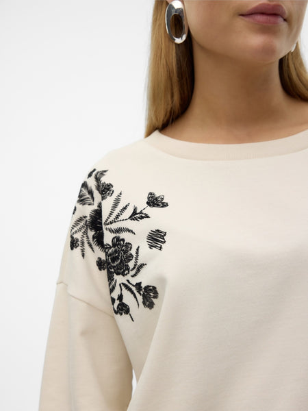 VM Cream Floral Embroidered Sweatshirt