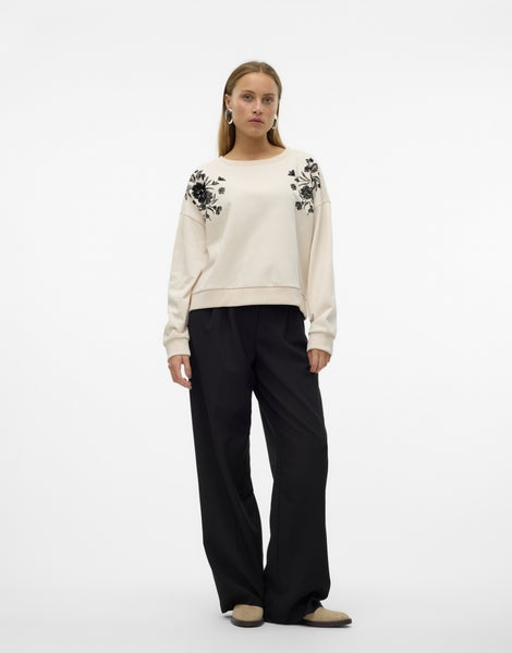 VM Cream Floral Embroidered Sweatshirt