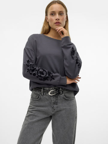 VM Grey Floral Embroidered Sweatshirt