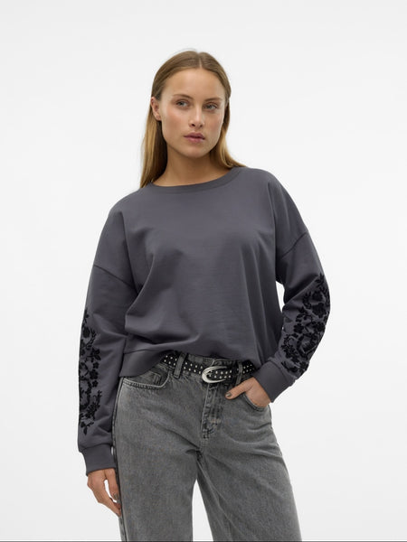 VM Grey Floral Embroidered Sweatshirt