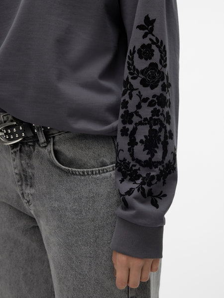 VM Grey Floral Embroidered Sweatshirt