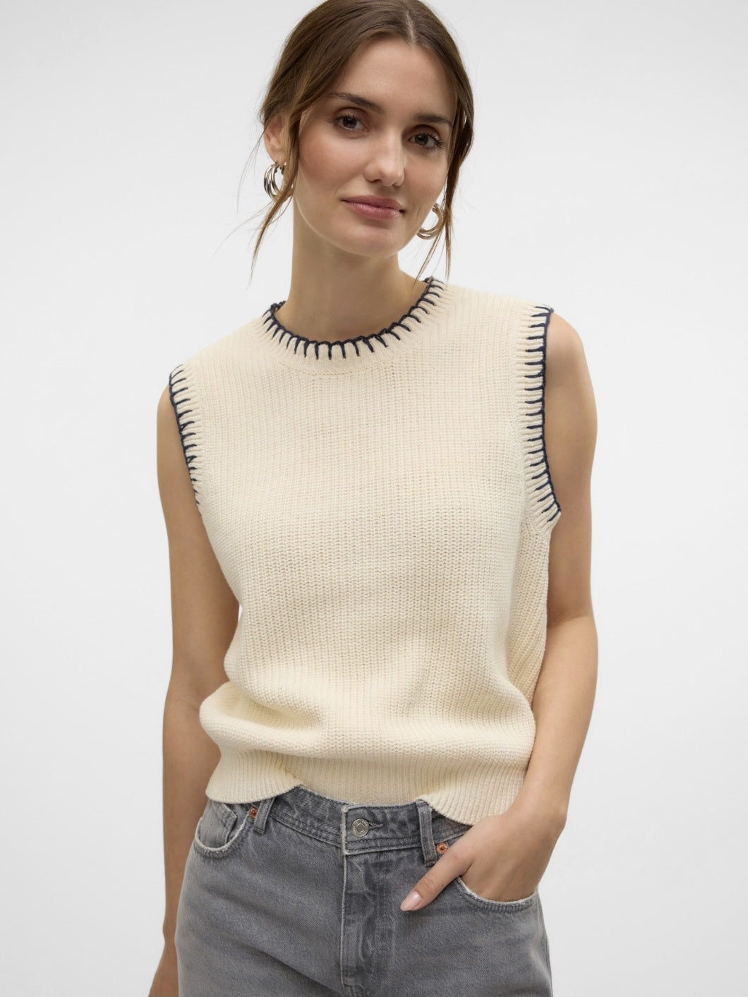 VM Navy Contrast Stitch Knit Vest