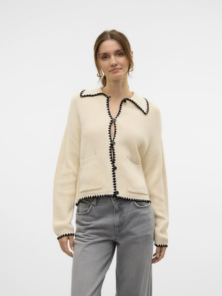 VM Contrast Stitch Poloneck Cardigan