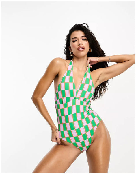 VM Checked Halterneck Swimsuit