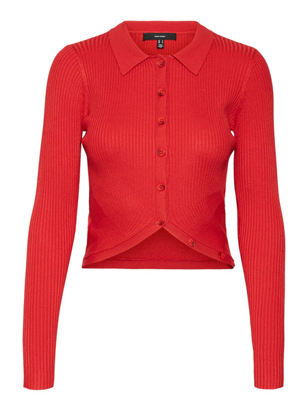 VM Red Ribbed Poloneck Cardigan