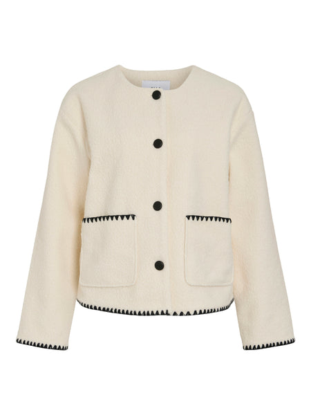 Vila Cream Button Down Teddy Jacket