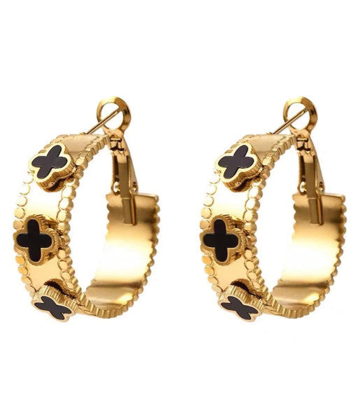 Gold Stainless Steel Clover Hoop Earrings