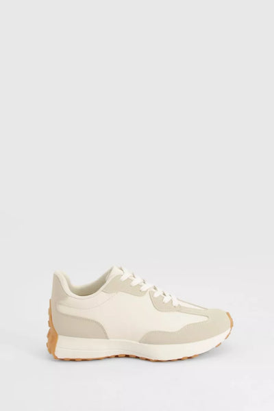 White Contrast Suedette Lace Up Sporty Trainer