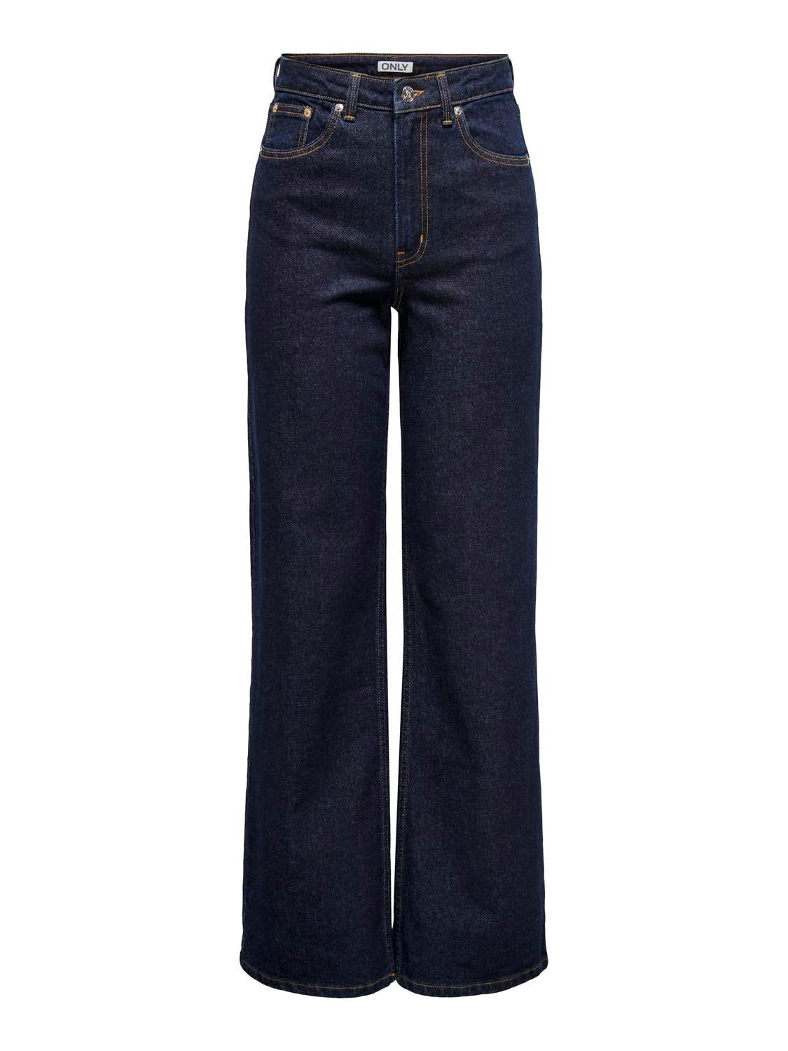 Only Juicy Wide Leg High Waist Jeans In Dark Blue