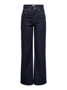 Only Juicy Wide Leg High Waist Jeans In Dark Blue