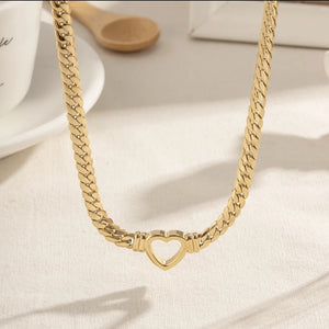 14k Gold Plated Snake Chain Heart Necklace & Bracelet Set