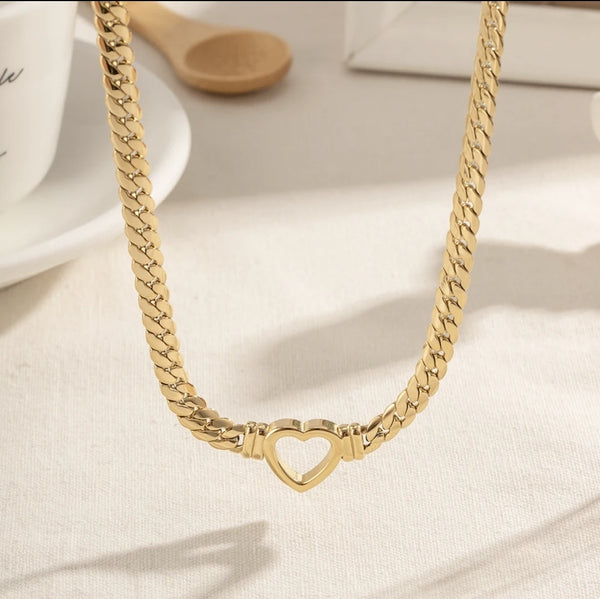 14k Gold Plated Snake Chain Heart Necklace & Bracelet Set