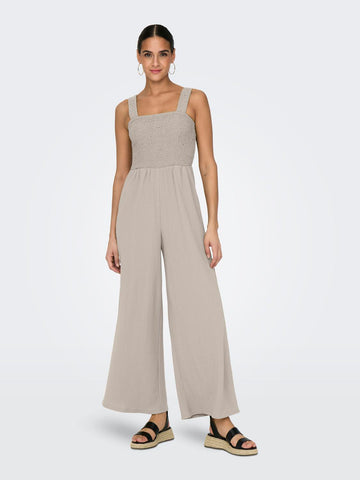 Only Sleeveless Smock Jumpsuit In Beige