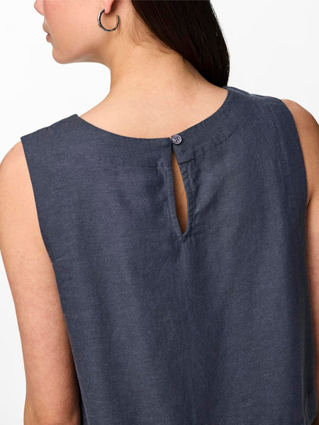 Pieces Navy Linen Sleeveless Top