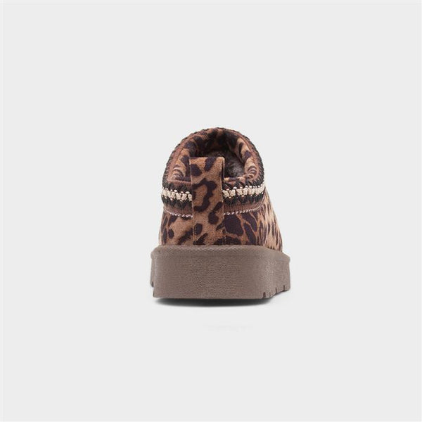 Embroidered Slip On Cosy Taz Slipper Shoe In Leopard