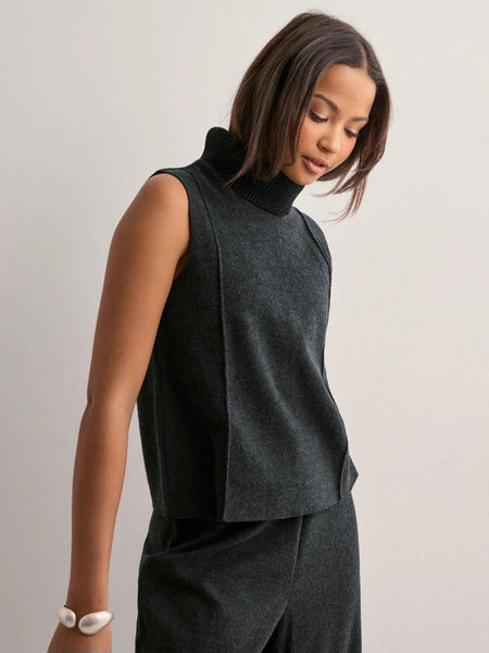 Only Knitted Sleeveless Rollneck Co-ord In Dark Grey