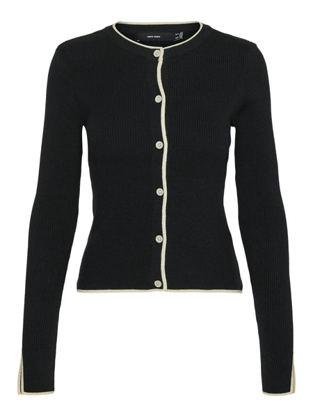 VM Contrast Trim Black Ribbed Cardigan