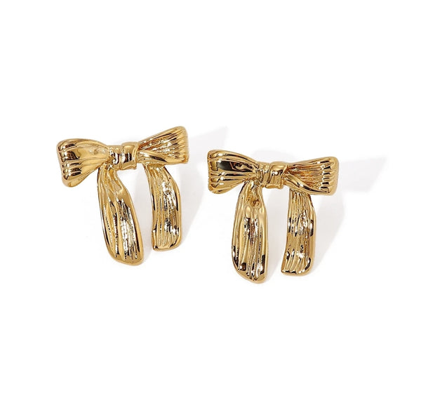 Gold Bow Stainless Steel Stud Earrings