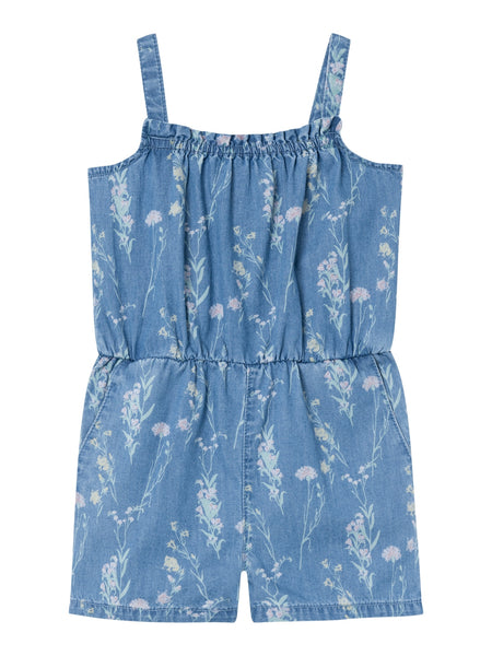 Girls Mini Floral Denim Playsuit