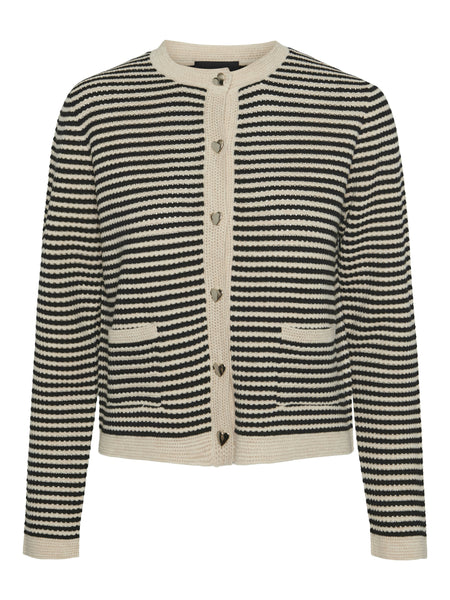 Pieces Beige & Black Stripe Knit Cardigan