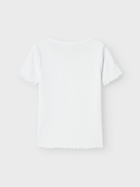 Girls Button Front Ribbed Tshirt In White