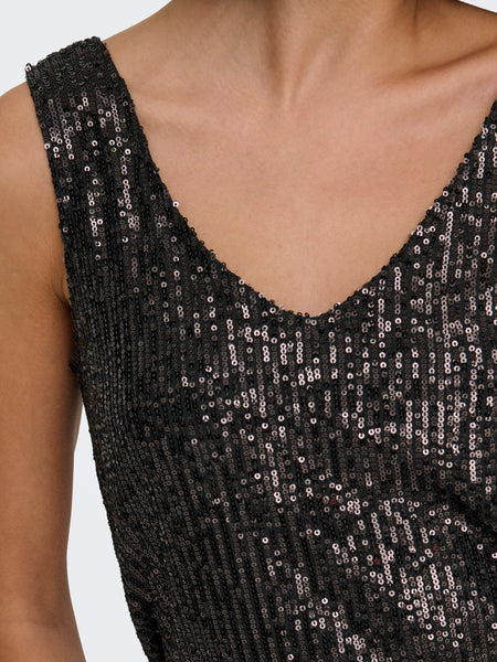 Only Sleeveless Vneck Sequin Top In Magnet