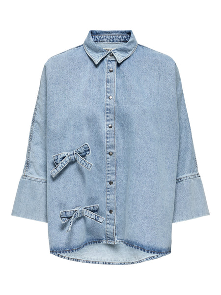 Only Bow Denim Oversized 3/4 Sleeve Shirt