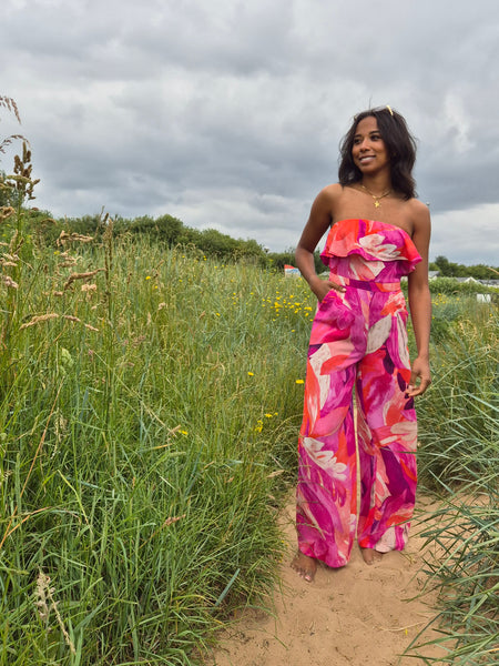 Only Strapless Coral Rose Jumpsuit