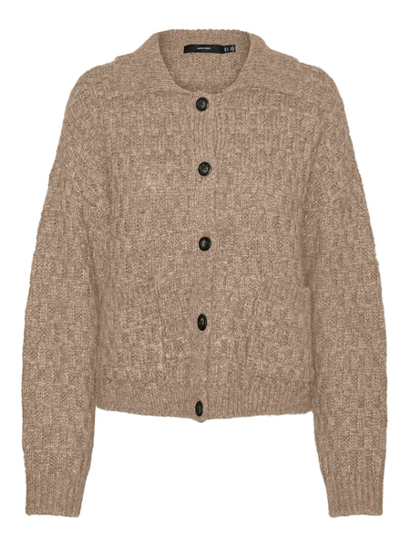 VM Chunky Collared Button Front Cardigan In Brown