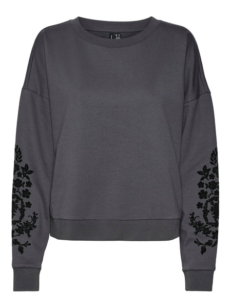 VM Grey Floral Embroidered Sweatshirt